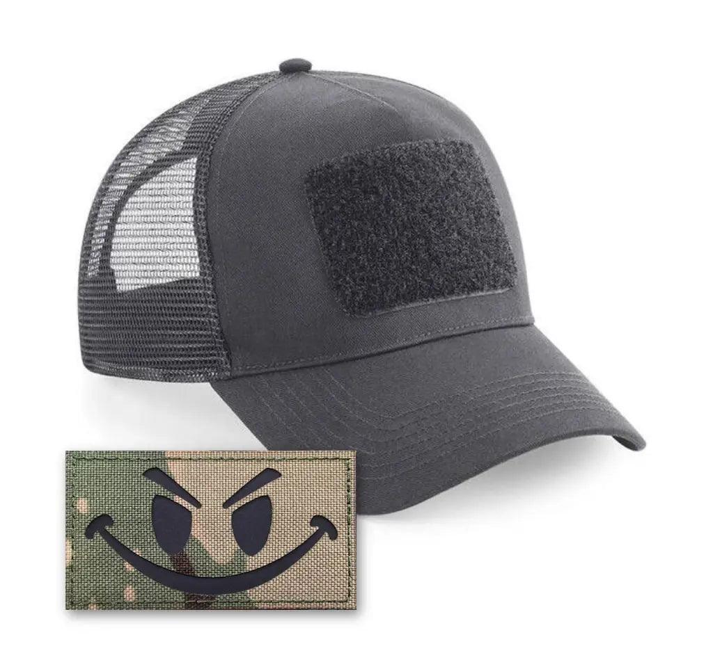 The Smiley cap in grey with camo military style smiley patch